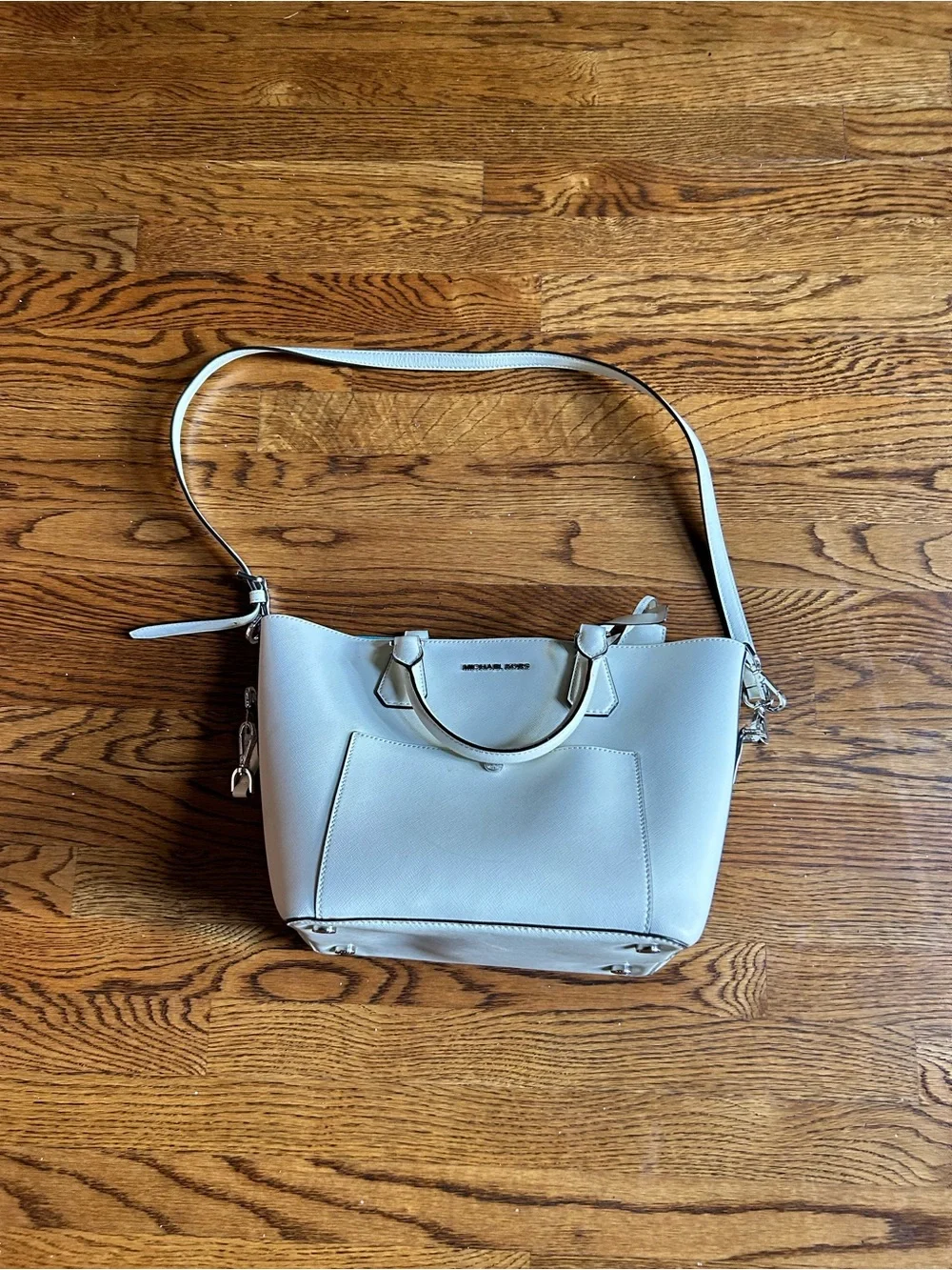 Michael Kors White Saffiano Leather Tote with Blue Interior Trim